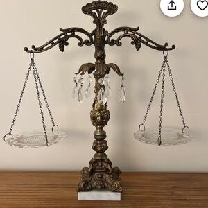 Hollywood Regency Scales of Justice Marble, Crystal, Bronze MCM